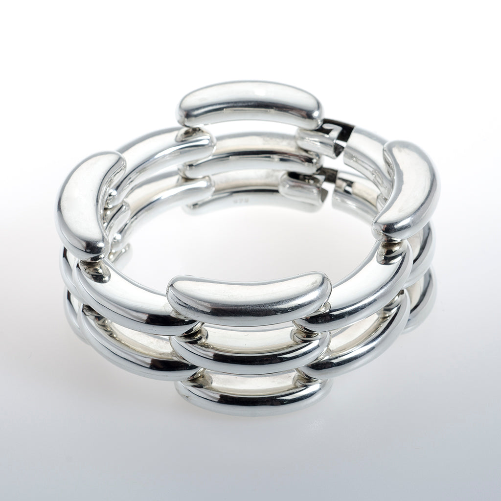 Sterling Silver Double Triple Bar Linked Bracelet