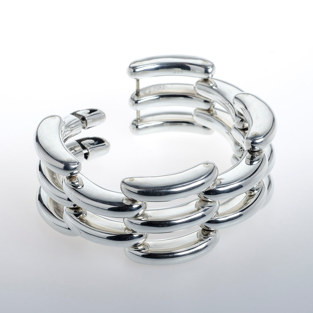 Sterling Silver Double Triple Bar Linked Bracelet