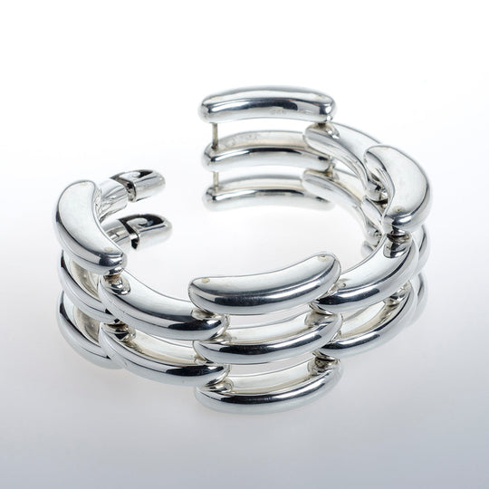 Sterling Silver Double Triple Bar Linked Bracelet