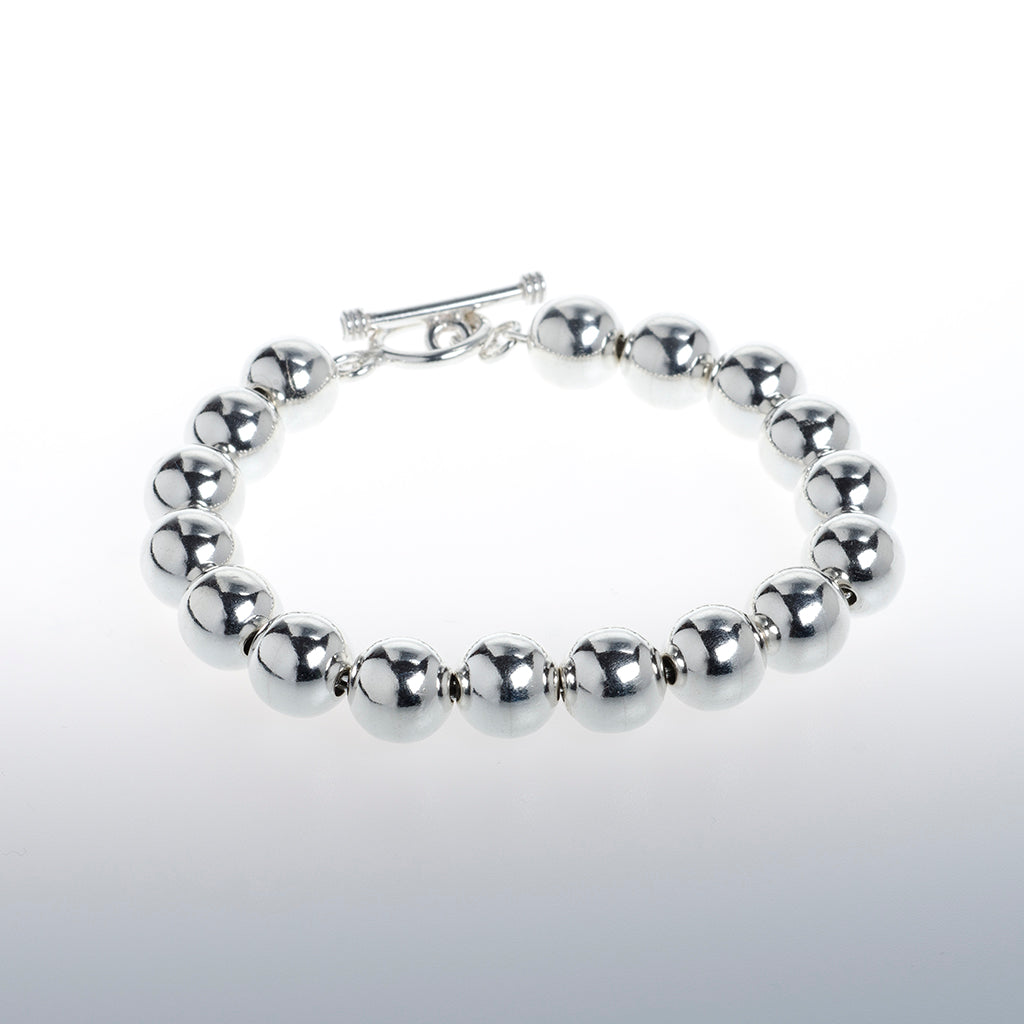 Sterling Silver Beaded Bracelet with Toggle
