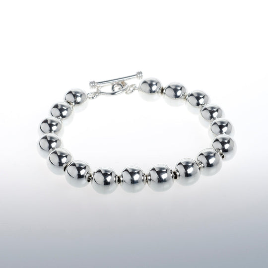 Sterling Silver Beaded Bracelet with Toggle
