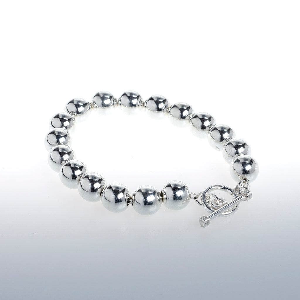 Sterling Silver Beaded Bracelet with Toggle