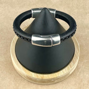 CHAIN ON BLACK LEATHER SELECTION - Cobo Leather Bracelet Collection with <strong>Double</strong> Antique Silver Magnetic Clasps