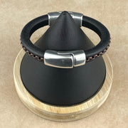 Cobo Leather Bracelet in Antique Copper Chain on Black– Double Silver Magnetic Clasps