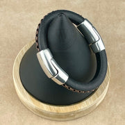 Cobo Leather Bracelet in Antique Copper Chain on Black– Double Silver Magnetic Clasps