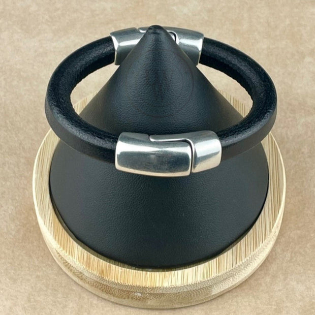 BLACK & BROWN SELECTION - Cobo Leather Bracelet COLLECTION with <strong>Double</strong> Antique Silver Magnetic Clasps