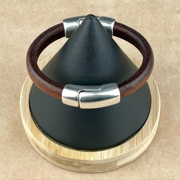BLACK & BROWN SELECTION - Cobo Leather Bracelet COLLECTION with <strong>Double</strong> Antique Silver Magnetic Clasps