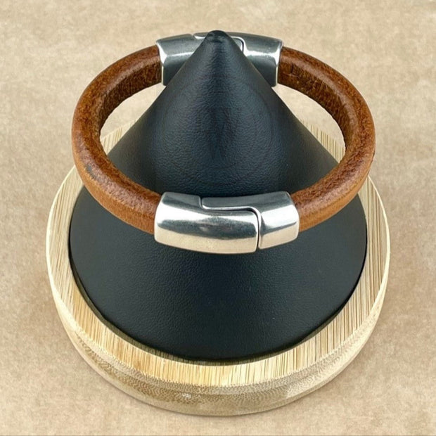 BLACK & BROWN SELECTION - Cobo Leather Bracelet COLLECTION with <strong>Double</strong> Antique Silver Magnetic Clasps