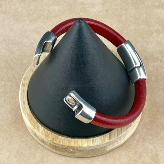Cobo Leather Bracelet in Distressed Red –Double Silver Magnetic Clasps
