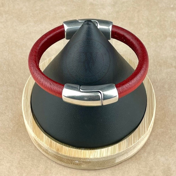 RED & PINK SELECTION - Cobo Leather Bracelet Collection  with <strong>Double</strong> Antique Silver Magnetic Clasps
