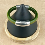 Distressed Grass Green Leather Unisex Cobo Bracelet with <strong>Double</strong> Antique Silver Magnetic Clasps