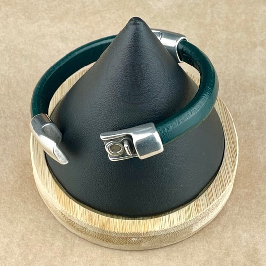 Cobo Leather Bracelet in Midnight Green –Double Silver Magnetic Clasps
