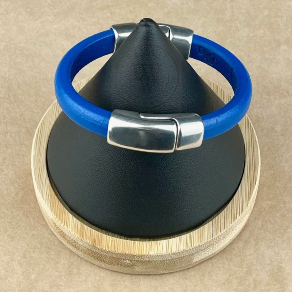 Cobo Leather Bracelet in Electric Blue –Double Silver Magnetic Clasps