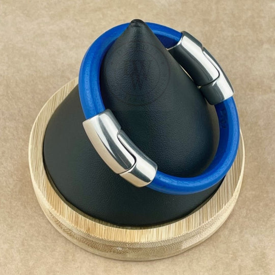Cobo Leather Bracelet in Electric Blue –Double Silver Magnetic Clasps