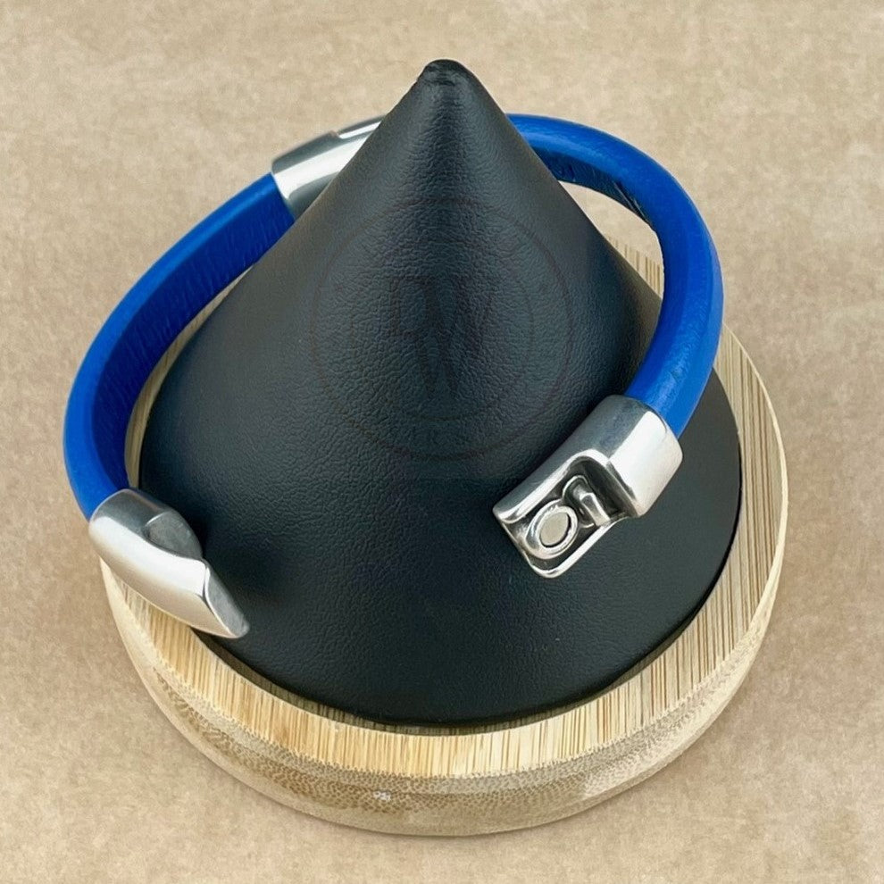 Cobo Leather Bracelet in Electric Blue –Double Silver Magnetic Clasps