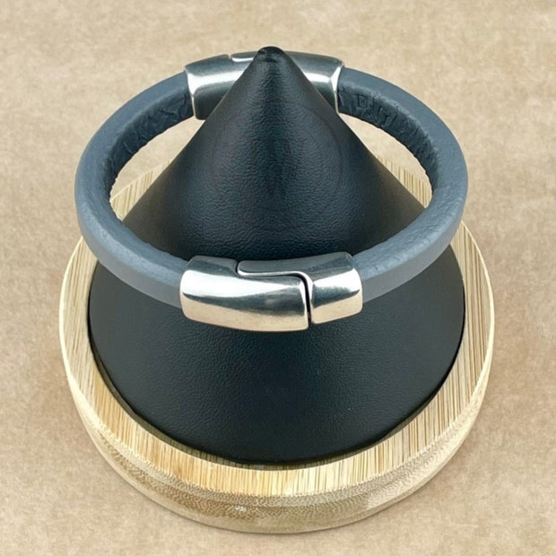 SILVER & GRAY SELECTION -  Cobo Leather Bracelet Collection with <strong>Double</strong> Antique Silver Magnetic Clasps