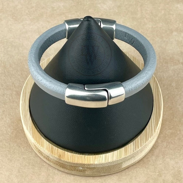 SILVER & GRAY SELECTION -  Cobo Leather Bracelet Collection with <strong>Double</strong> Antique Silver Magnetic Clasps