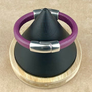 PURPLE SELECTION -Cobo Leather Bracelet Collection with <strong>Double</strong> Antique Silver Magnetic Clasps