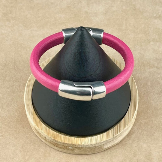 Cobo Leather Bracelet in Fuchsia –Double Silver Magnetic Clasps