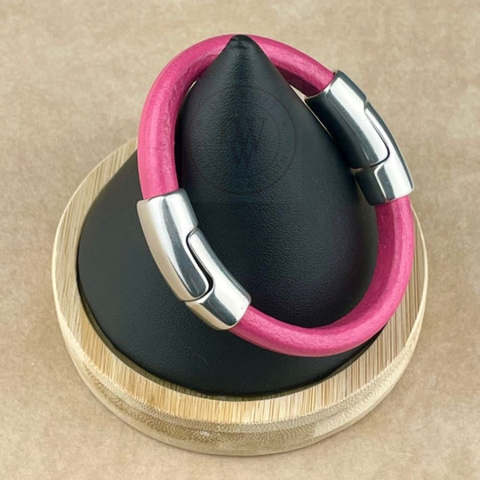Cobo Leather Bracelet in Fuchsia –Double Silver Magnetic Clasps