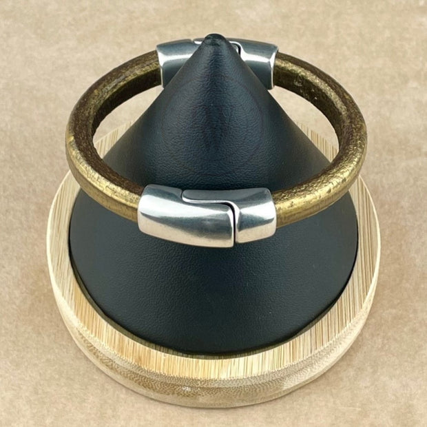 BLACK & BROWN SELECTION - Cobo Leather Bracelet COLLECTION with <strong>Double</strong> Antique Silver Magnetic Clasps