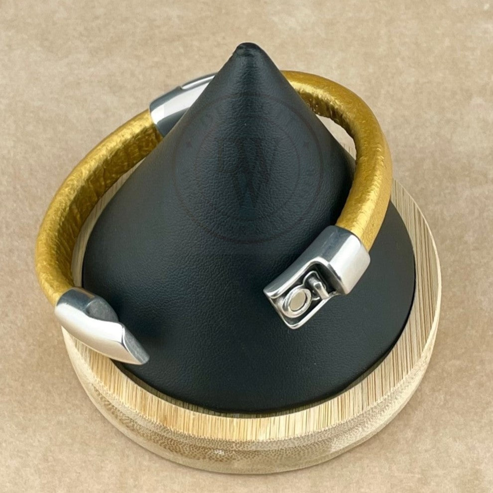 Cobo Leather Bracelet in Metallic Gold – Double Silver Magnetic Clasps