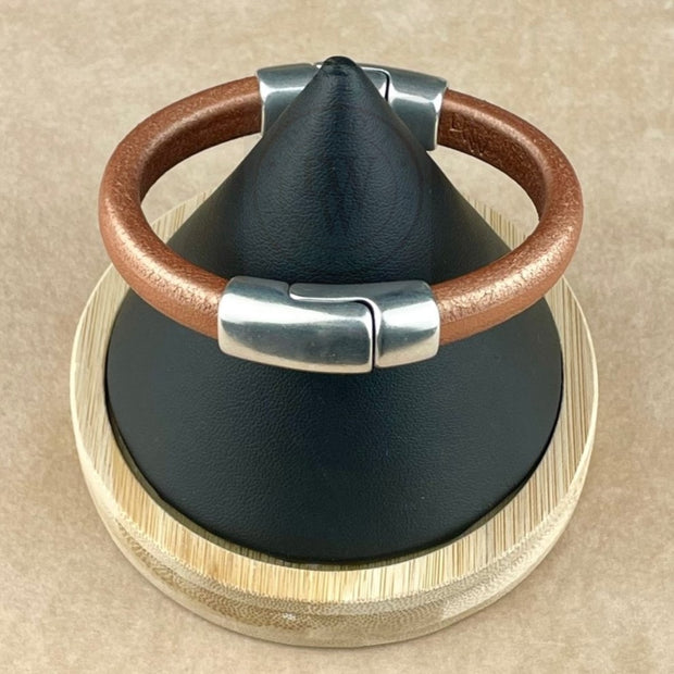 BLACK & BROWN SELECTION - Cobo Leather Bracelet COLLECTION with <strong>Double</strong> Antique Silver Magnetic Clasps