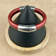 BLACK & BROWN SELECTION - Cobo Leather Bracelet COLLECTION with <strong>Double</strong> Antique Silver Magnetic Clasps