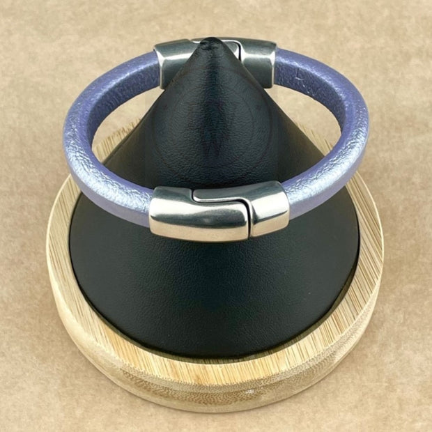 PURPLE SELECTION -Cobo Leather Bracelet Collection with <strong>Double</strong> Antique Silver Magnetic Clasps