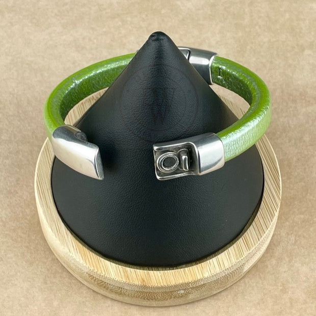 GREEN SELECTION  -  Cobo Leather Bracelet Collection with <strong>Double</strong> Antique Silver Magnetic Clasps