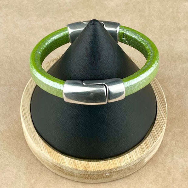 GREEN SELECTION  -  Cobo Leather Bracelet Collection with <strong>Double</strong> Antique Silver Magnetic Clasps