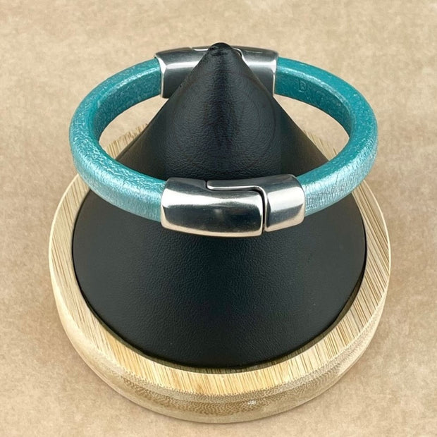 BLUE SELECTION -  Cobo Leather Bracelet Collection with <strong>Double</strong> Antique Silver Magnetic Clasps