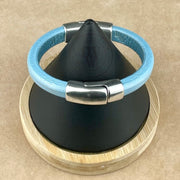 Cobo Leather Bracelet in Metallic Sky Blue – Double Silver Magnetic Clasps