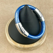 Cobo Leather Bracelet in Metallic Star Spangled Banner – Double Silver Magnetic Clasps