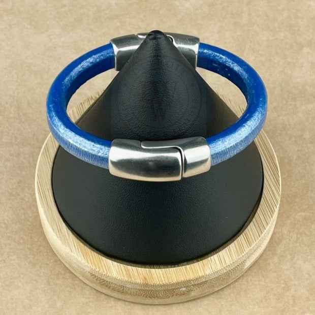 BLUE SELECTION -  Cobo Leather Bracelet Collection with <strong>Double</strong> Antique Silver Magnetic Clasps