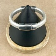 Metallic Pearl White  - Cobo Leather Bracelet with <strong>Double</strong> Antique Silver Magnetic Clasps