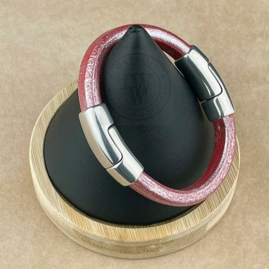 Cobo Leather Bracelet in Metallic Coral – Double Silver Magnetic Clasps