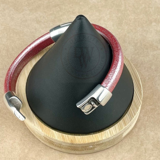 Cobo Leather Bracelet in Metallic Coral – Double Silver Magnetic Clasps