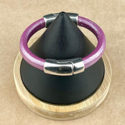 PURPLE SELECTION -Cobo Leather Bracelet Collection with <strong>Double</strong> Antique Silver Magnetic Clasps