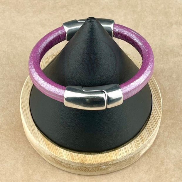 PURPLE SELECTION -Cobo Leather Bracelet Collection with <strong>Double</strong> Antique Silver Magnetic Clasps