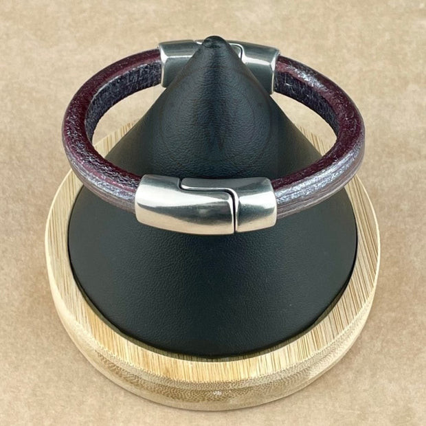 PURPLE SELECTION -Cobo Leather Bracelet Collection with <strong>Double</strong> Antique Silver Magnetic Clasps