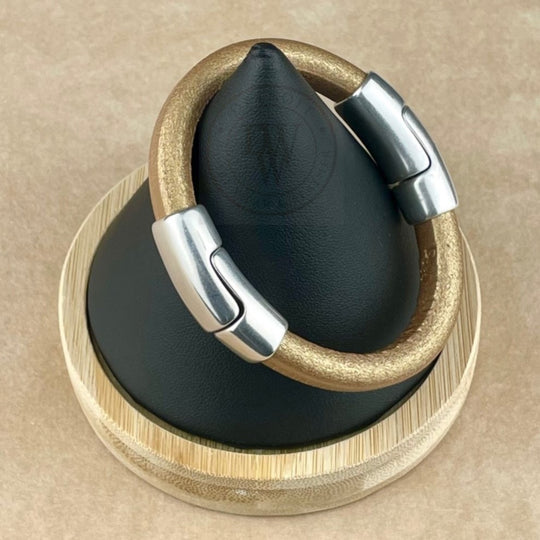 Cobo Leather Bracelet in Matte Metallic Gold – Double Silver Magnetic Clasps