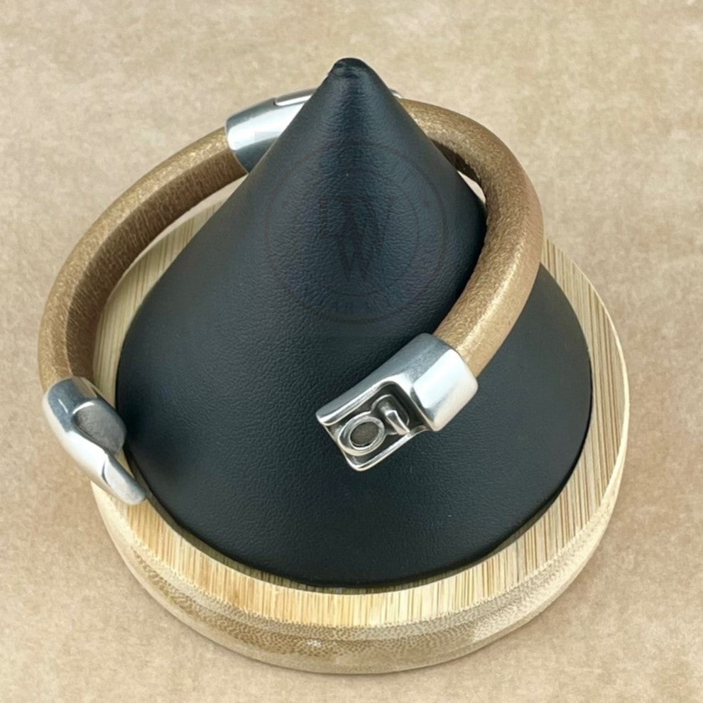 Cobo Leather Bracelet in Matte Metallic Gold – Double Silver Magnetic Clasps