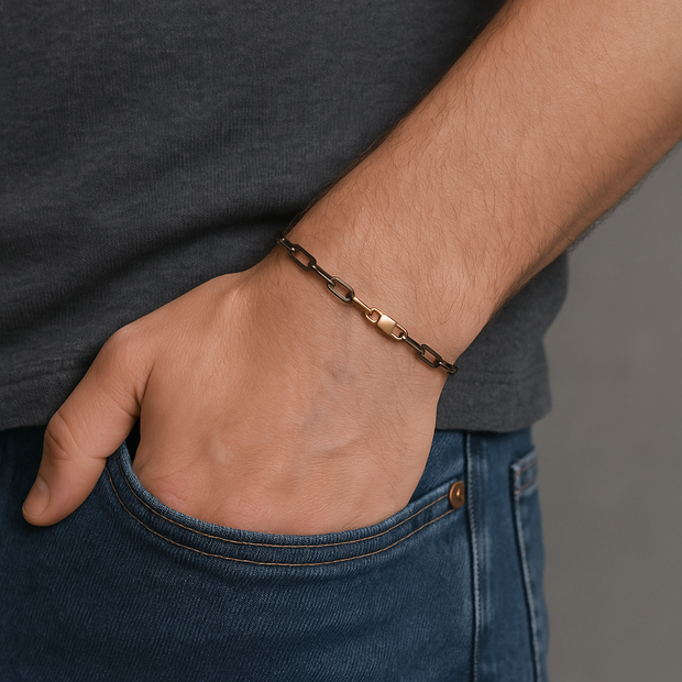 Chocolate Gold Men’s Bracelet – 925 Sterling Silver with 14k Gold Filled Clasp, 8 Inch Chain
