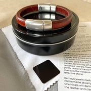 Distressed Tobacco Color Leather Unisex Cobo Bracelet with <strong>Double</strong> Antique Silver Magnetic Clasps