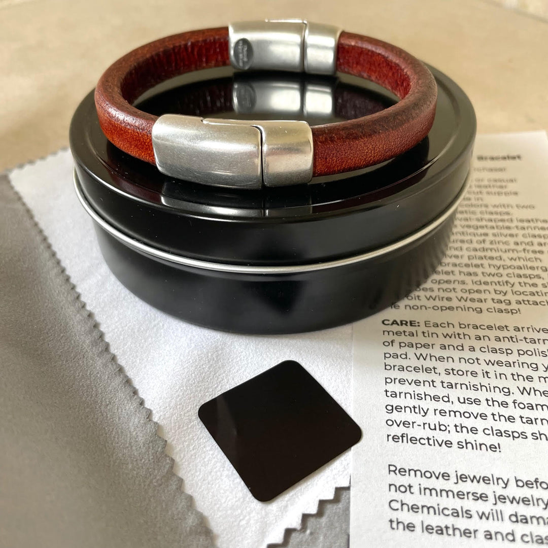 Cobo Leather Bracelet in Matte Metallic Bronze – Double Silver Magnetic Clasps