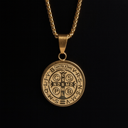 St. Benedict Medal Necklace 14K Gold Plated Larger Pendant for Men