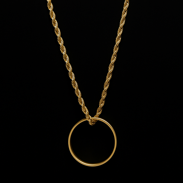 Men’s Gold Ring Necklace – Rope Chain