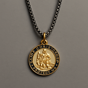 Saint Christopher Medal Necklace for Men – Gold Vermeil Pendant on Black Sterling Silver 24" Chain