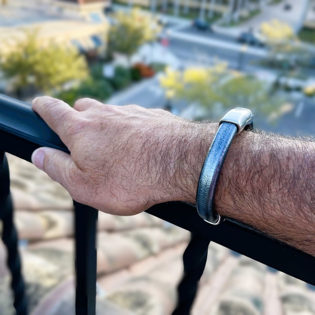 SILVER & GRAY SELECTION -  Cobo Leather Bracelet Collection with <strong>Double</strong> Antique Silver Magnetic Clasps